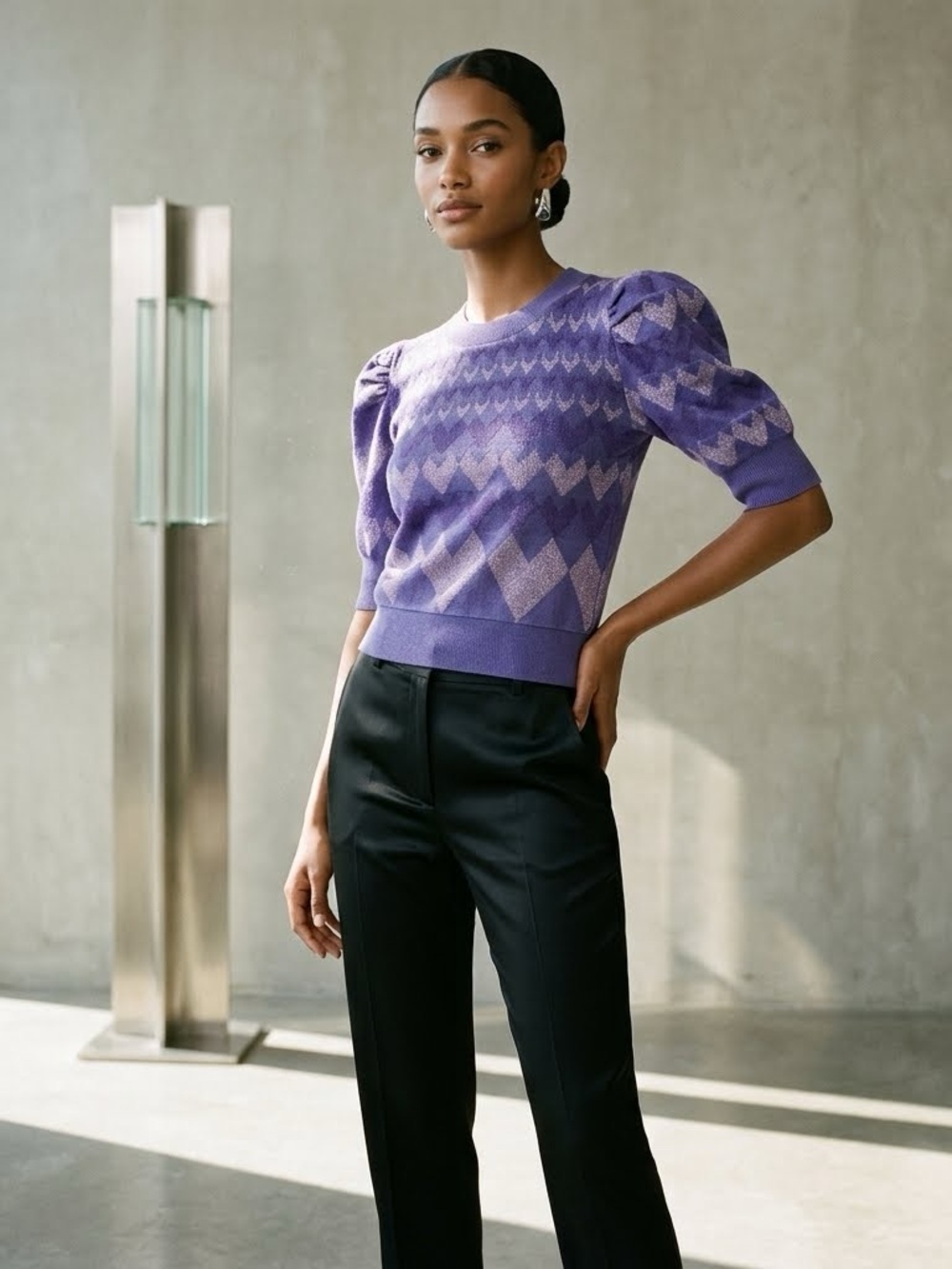 Diane von Furstenberg Perri Puff Sleeve Heart Sweater - Size XS
